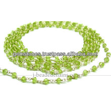 Sterling Silver Natural Paridot Rondelle Faceted Beaded Chain, Wholesale Gemstone Jewelry Supplier